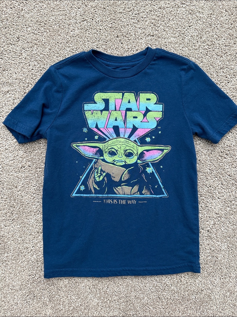 Star Wars Navy Graphic Tee with Neon Grogu Accents